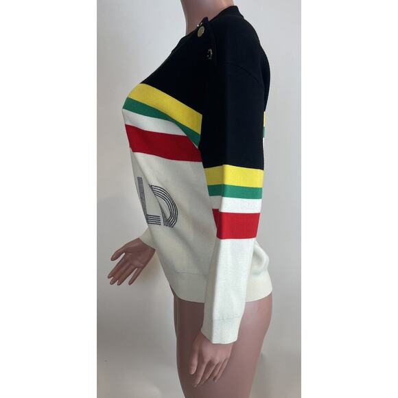 Sandro Paris Sweater Striped Slogan World Lovers Size 1/S US Multicolor Pullover - Picture 5 of 16
